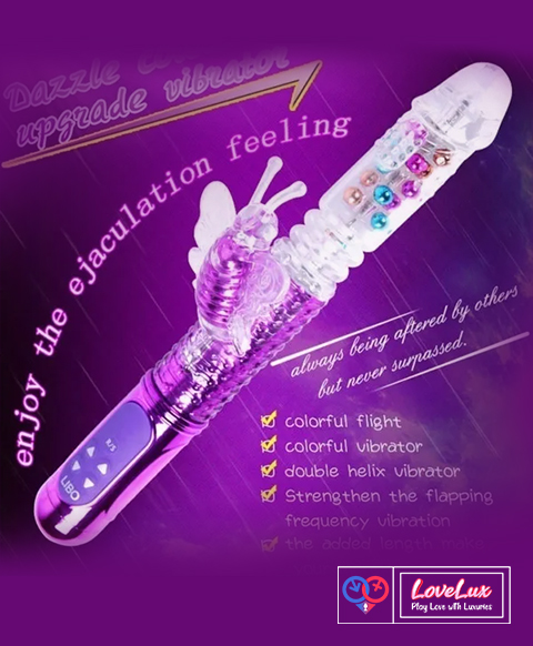 Rechargeable Butterfly Jack Rabbit Vibrator with Rotating & Thrusting Beads