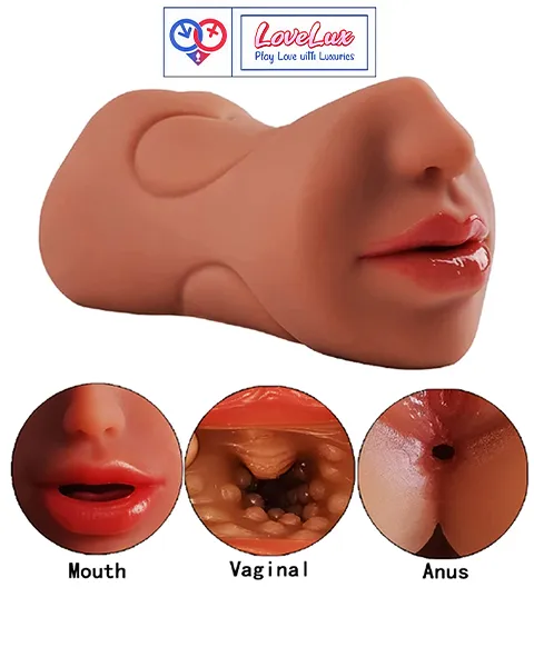 3 in 1 pocket pussy Vagina, Ass & Mouth masturbator cup with realistic tight design for men. India By Loveluxtoys.com