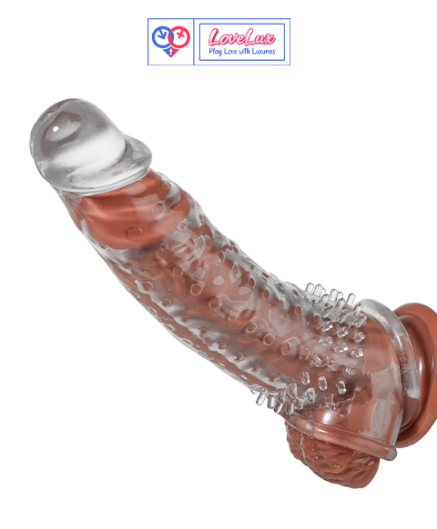 8 Inch Double Hole Penis Sleeve – Spikes Silicon Dragon Condom