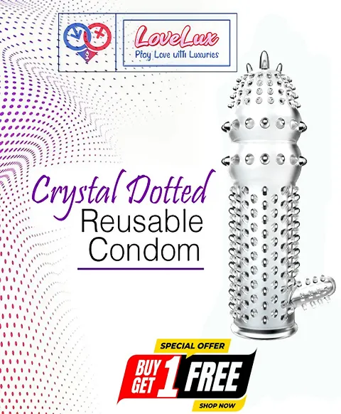 Clear crystal condom made from soft, skin-friendly silicone. Washable, reusable, and extra dotted for enhanced pleasure.