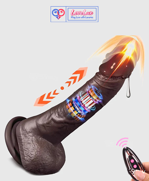 8" Thrusting Vibrating Brown Dildo with Heat Function