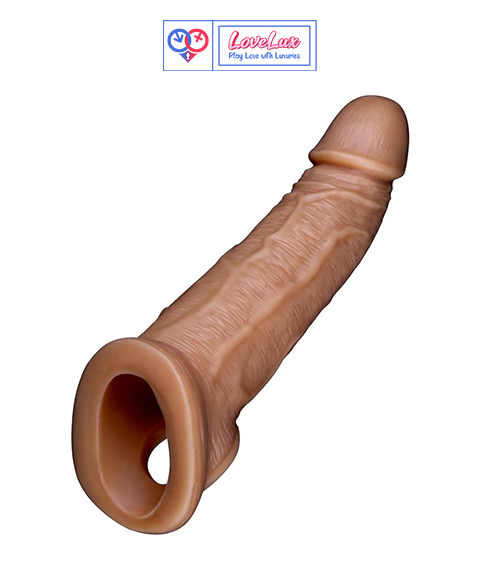 Jumbo Cock Sleeve Extender Silicon Dragon Condom 8 Inch Brown