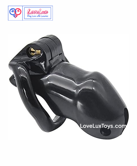Male Chastity Cage, Black Resin Breathable Adjustable Design with 4 Size Rings