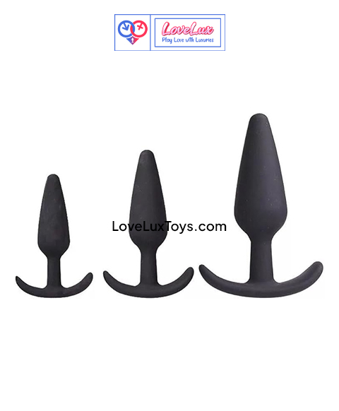 Silicone Butt Plug Set, 3-Piece Anal Trainer Body-Safe Couples Toy