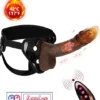 4-in-1 Remote Control 9 inch Strap-On Dildo Thrusting, Vibrating, swinging, Heating Massager Brown Tone India By LoveLuxToys