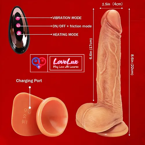 4-in-1 Remote Control 9 inch Strap-On Dildo Thrusting, Vibrating, swinging, Heating Massager Flesh Tone India By LoveLuxToys