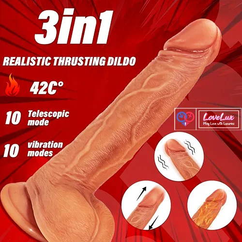 4-in-1 Remote Control 9 inch Strap-On Dildo Thrusting, Vibrating, swinging, Heating Massager Flesh Tone India By LoveLuxToys