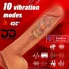 4-in-1 Remote Control 9 inch Strap-On Dildo Thrusting, Vibrating, swinging, Heating Massager Flesh Tone India By LoveLuxToys