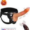 4-in-1 Remote Control 9 inch Strap-On Dildo Thrusting, Vibrating, swinging, Heating Massager Flesh Tone India By LoveLuxToys