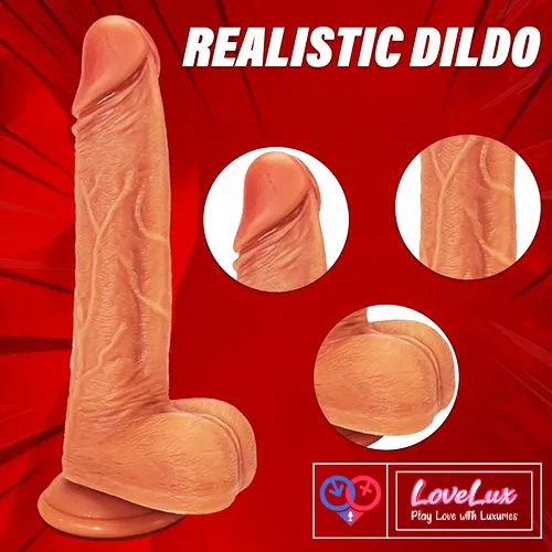 4-in-1 Remote Control 9 inch Strap-On Dildo Thrusting, Vibrating, swinging, Heating Massager Flesh Tone India By LoveLuxToys