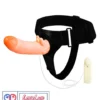 7 inch Realistic Vibrating Hollow Strap-on Dildo with Attached Vagina adjustable belt Flesh Tone in India by LoveLuxToys