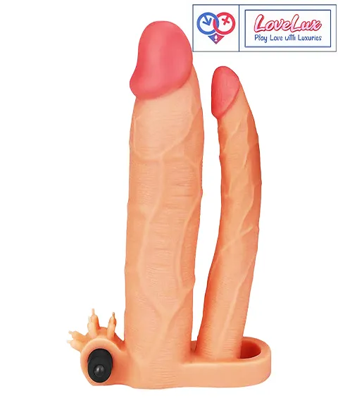 Add 3 inch Vibrating Double Penis Sleeve Anal, virginia Dildo in Flesh Tone India by LoveLuxToys
