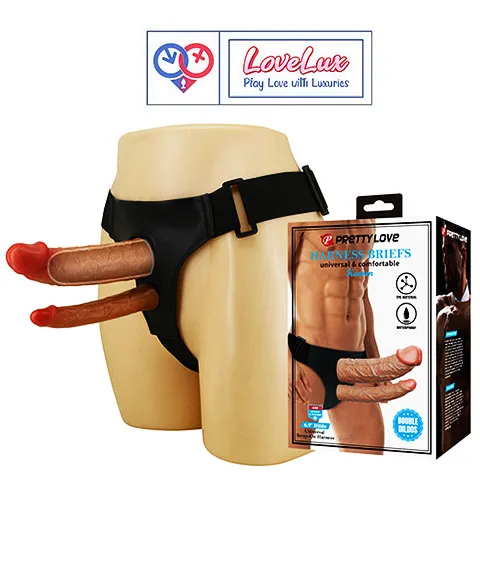 Pretty Love Hollow Strap-On Double Dildo Adjustable Harness Belt skin tone India by LoveLuxToys