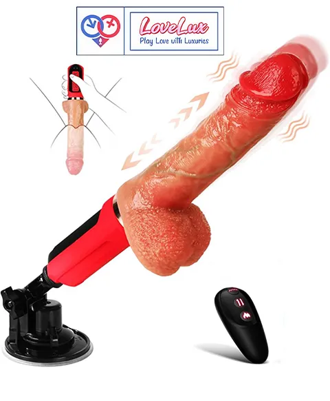 6 in 1 thrusting dildo machine with remote control. Multiple modes, powerful motor with Stand India by LoveLuxToys.com