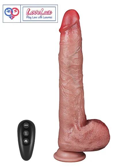inch thrusting dildo with heating, vibrating, and remote control functions skin tone India by LoveLuxToys.com