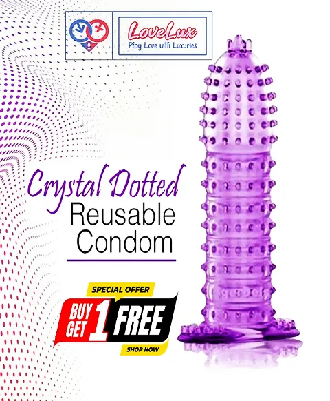 Pink crystal condom made from soft, skin-friendly silicone. Washable, reusable, and extra dotted for enhanced pleasure.