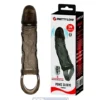 reusable silicone penis sleeve extender with vibration and ball ring design. Adds length, boosts confidence, and enhances performance black color India by LoveLuxToys.com