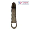 reusable silicone penis sleeve extender with vibration and ball ring design. Adds length, boosts confidence, and enhances performance black color India by LoveLuxToys.com