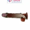reusable silicone penis sleeve extender with vibration and ball ring design. Adds length, boosts confidence, and enhances performance black color India by LoveLuxToys.com