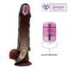 reusable silicone penis sleeve extender with vibration and ball ring design. Adds length, boosts confidence, and enhances performance black color India by LoveLuxToys.com