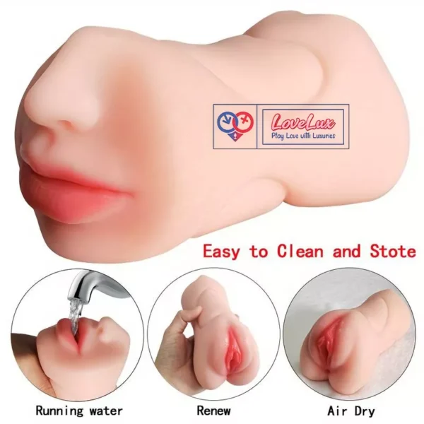 3 in 1 Realistic Tight Anus, Vagina & Mouth Pocket Pussy Masturbator Cup flesh Tone soft and elastic material India loveluxtoys