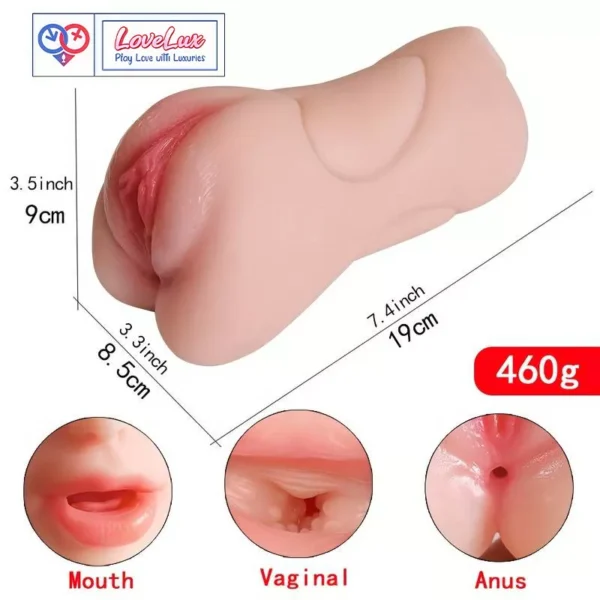 3 in 1 Realistic Tight Anus, Vagina & Mouth Pocket Pussy Masturbator Cup flesh Tone soft and elastic material India loveluxtoys