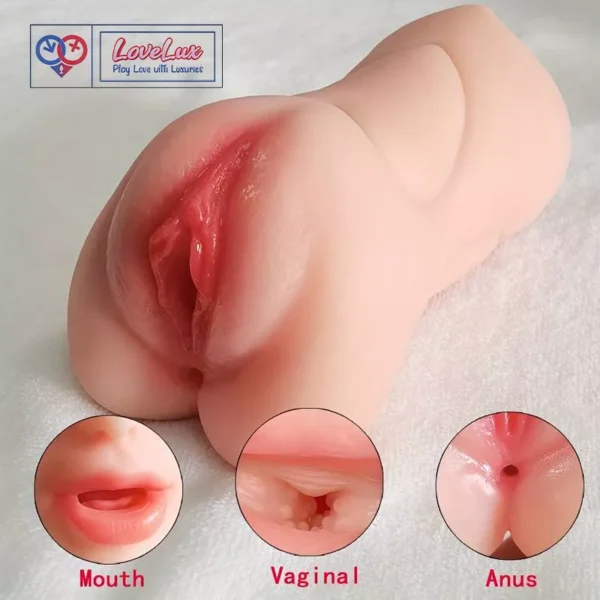 3 in 1 Realistic Tight Anus, Vagina & Mouth Pocket Pussy Masturbator Cup flesh Tone soft and elastic material India loveluxtoys