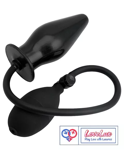 inflatable butt plug with air filling pump for adults. Adjustable, soft, and comfortable for beginners and experienced users black color LoveLuxToys