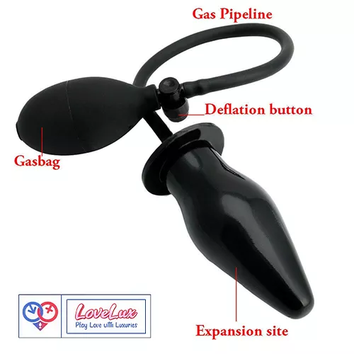 inflatable butt plug with air filling pump for adults. Adjustable, soft, and comfortable for beginners and experienced users black color LoveLuxToys