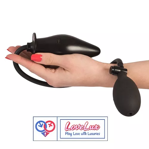 inflatable butt plug with air filling pump for adults. Adjustable, soft, and comfortable for beginners and experienced users black color LoveLuxToys