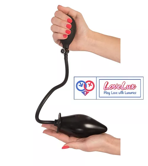 inflatable butt plug with air filling pump for adults. Adjustable, soft, and comfortable for beginners and experienced users black color LoveLuxToys