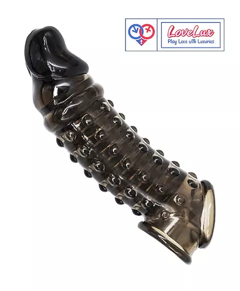 dotted double hole penis sleeve india cock sleeve with dragon condom Reusable, stretchy, and comfortable for enhanced performance black color loveluxtoys